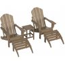 WESTIN OUTDOOR Laguna (5-Piece) Outdoor Patio Classic HDPE Folding Adirondack Chair with Ottoman and Side Table Set in Weathered Wood