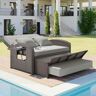 Zeus & Ruta PE Wicker Outdoor Chaise Lounge with Gray Cushions 2-Person Reclining Daybed with Adjustable Back and Cushions