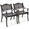 Costway Red Copper Cast Aluminum Outdoor Dining Chair All-Weather Armrest Garden (Set of 2)