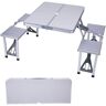 Anvil 33.5 in. Silver Rectangle Metal Outdoor Folding Picnic Table Portable Camping Table Set with Umbrella Hole (4-Person)
