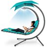 Best Choice Products Dark Gray Metal Outdoor Chaise Lounge with Teal Cushions