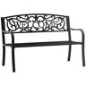 ITOPFOX Welcome Design 2-Person Black Metal Outdoor Bench with Slatted Seat and Backrest for Outdoor Use Garden Park Porch