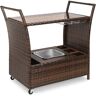 Best Choice Products Brown Wicker Outdoor Rolling Bar Serving Cart with Ice Bucket, Glass Countertop, Storage