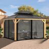 JOYSIDE Cedar Wood 13 ft. x 11 ft. Outdoor Patio Hardtop Gazebo with Double Galvanized Steel Roof and Mosquito Netting