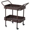 Otryad Rattan Wicker Serving Cart with 2-Tier Open Shelf, Outdoor Wheeled Bar Cart with Brakes for Poolside, Garden, Patio