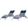 Anvil Gray 2-Piece Metal Outdoor Chaise Lounge, Patio Recliner Chairs with Adjustable Backrest and Removable Pillow