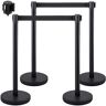 VEVOR Crowd Control Stanchion Set of 4 Pieces 6.6 ft. Black Retractable Belt Steel Stanchion Post with Metal Base, Black