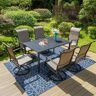 PHI VILLA Black 7-Piece Metal Rectangle Patio Outdoor Dining Set with Slat Table and Padded Textile Swivel Chairs