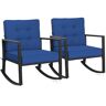 Costway 2-Pieces Patio Rattan Rocker Chair Outdoor Glider Rocking Chair Cushion Lawn Navy