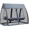 Outsunny 3-Person Gray Metal Patio Swing with Convertible Backrest