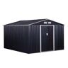 Outsunny 10.6 ft. x 9.1 ft. x 6.3 ft. Grey Metal Garden Shed with 4 Ventilation Slots and Sliding Doors