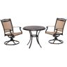 Hanover Fontana 3-Piece Aluminum Outdoor Bistro Set with 2 Sling Swivel Rockers and a 32 in. Cast-Top Table