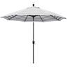 California Umbrella 9 ft. Aluminum Market Push Tilt - Matte Black Patio Umbrella in Gray White Cabana Stripe Olefin