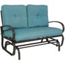 KOZYARD Wrought Iron Metal Rocking Love Seats Glider Swing Bench/Rocker for Patio, Yard with Blue Cushion and Sturdy