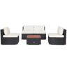 Costway 5-Piece Patio Rattan Furniture Set Acacia Wood Table Top Sofa Cushion Deck in Off White