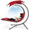 Best Choice Products Dark Gray Metal Outdoor Chaise Lounge with Red Cushions