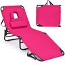 Costway Metal Folding Beach Chair Lounge Chair with Face Hole Pillows and 5-Position Adjustable Backrest