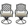 Boyel Living Set of 2 Cast Aluminum Hollow lattice design Outdoor Chaise Lounge Swivel Chairs with Beige Cushions