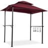 Zeus & Ruta 8 ft. x 5 ft. Burgundy Grilling Gazebo Double Tier Soft Top Canopy with hook and Bar Counters for Outdoor and Garden