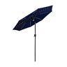 FLAME&SHADE 9 ft. Aluminum Market Solar Lighted Tilt Patio Umbrella with LED in Navy Blue Solution Dyed Polyester
