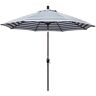 California Umbrella 9 ft. Aluminum Market Push Tilt - Bronze Patio Umbrella in Navy White Cabana Stripe Olefin