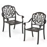 ANGELES HOME 2 Pieces Patio Cast Aluminum Dining Chairs with Armrests, Stackable Design-Bronze