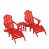 WESTIN OUTDOOR Laguna (5-Piece) Outdoor Patio Classic HDPE Folding Adirondack Chair with Ottoman and Side Table Set in Red