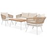 Anvil 4-Piece Boho Sling Patio Conversation Set Outdoor Seating Set with Beige Cushions and Acacia Wood Coffee Table