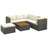 Outsunny 7-Piece Metal PE Rattan Patio Conversation Set with White Cushions, Adjustable Backrest Seat Panel, Acacia Wood Accents