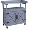 Outsunny Outdoor Potting Bench, Wooden Potting Table with Storage Cabinet, Aluminum Table Top, Gray