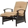 Zeus & Ruta Black Adjustable Metal Outdoor Reclining Lounge Chair with Khaki Cushion for Reading, Garden, Lawn