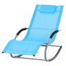 Outsunny Chaise Rocker Patio Steel Sling Outdoor Lounge Chair Recliner in Blue with Detachable Pillow and Weather-Fighting Fabric