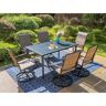 PHI VILLA Black 7-Piece Metal Rectangle Patio Outdoor Dining Set with Slat Table and Padded Textile Swivel Chairs