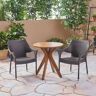 Noble House Bryant Multi-Brown 3-Piece Wood and Faux Rattan Outdoor Bistro Set