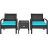 Costway 3-Pieces Wicker Outdoor Sectional Set with Turquoise Cushion