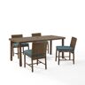 CROSLEY FURNITURE Bradenton Weathered Brown 5-Piece Wicker Rectangular Outdoor Dining Set with Navy Cushions