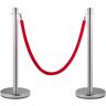 VEVOR Crowd Control Stanchion 5 ft. Red Velvet Rope barriers Stainless Steel Crowd Control Barrier, Silver (Set of 2-Pieces)