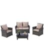 Tenleaf 4-Piece Dark Gray Wicker Patio Conversation Set with Brown Cushions, Tempered Glass Coffee Table