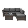 4-Piece Seasonal PE Wicker Outdoor Sectional Set with Tempered Glass Coffee Table and Dark Gray Cushions