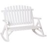 Outsunny White Wood Outdoor Rocking Chair, Rocker with Slatted Design, High Back for Backyard, Garden