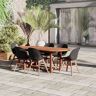 Emi 7-Piece Patio Rectangular Dining Table Set Eucalyptus Wood Set Ideal for Outdoors, Black