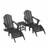 WESTIN OUTDOOR Laguna (5-Piece) Outdoor Patio Classic HDPE Folding Adirondack Chair with Ottoman and Side Table Set in Gray
