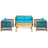 Costway 4-Piece Wood Outdoor Sectional Set with Cushionguard Turquoise Cushions