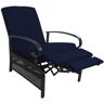 KOZYARD Black Metal Frame Outdoor Recliner with Navy Blue Cushions for Outdoor Reading, Sunbathing or Relaxation