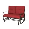 KOZYARD Wrought Iron Metal Rocking Love Seats Glider Swing Bench/Rocker for Patio, Yard with Burgundy Cushion and Sturdy