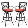 Crestlive Products Swivel Cast Aluminum Outdoor Bar Stool with Red Cushion (2-Pack)