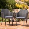 Noble House Iona Mixed Black Arm Faux Rattan Outdoor Dining Chairs with Grey Cushion (2-Pack)