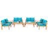Costway Brown 8-Piece Wood Patio Conversation Set with Blue Cushion