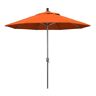 California Umbrella 9 ft. Hammertone Grey Aluminum Market Patio Umbrella with Push Button Tilt Crank Lift in Melon Sunbrella