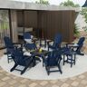 WESTIN OUTDOOR Addison Navy Blue 12-Piece HDPE Plastic Folding Adirondack Chair Patio Conversation Seating Set with Ottoman and Table